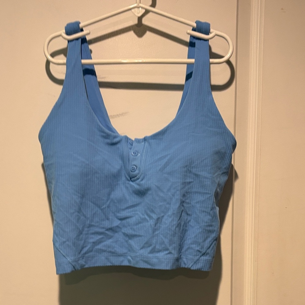 lululemon athletica Light Blue Ribbed Button Tank Top